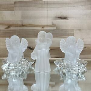Beautiful set of 3 frosted glass angel candle holders holidays Christmas angels